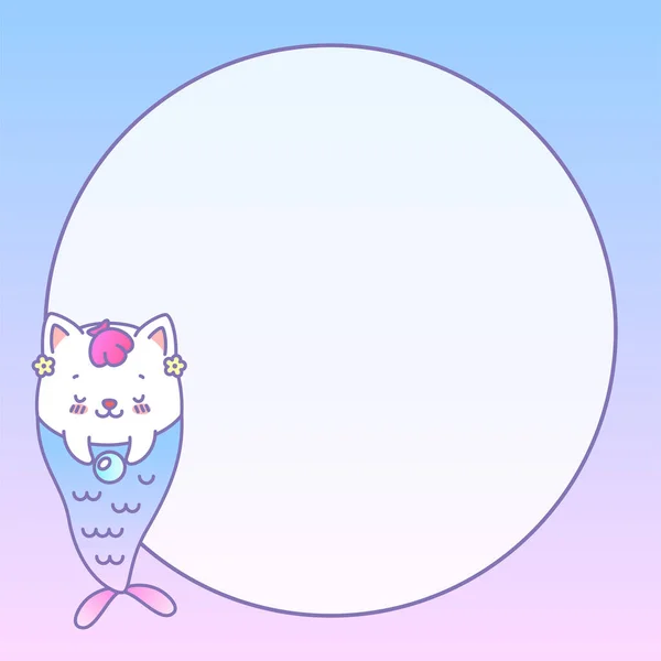 Kawaii Notebook Pagina Sjabloon Illustratie Van Een Kleine Kattenzeemeermin Een — Stockvector