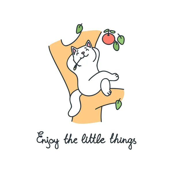Genießen Sie Die Kleinen Dinge Illustration Einer Niedlichen Weißen Katze — Stockvektor