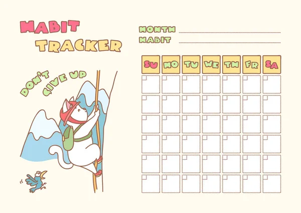 Habit Tracker Cute Habit Tracker Month Template Decorated White Cat Stock Vector