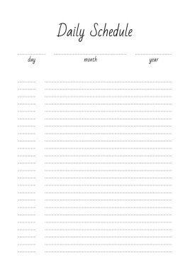 Günlük Program. Boş yazdırılabilir dikey defter sayfası. Vektör 8 ESP.