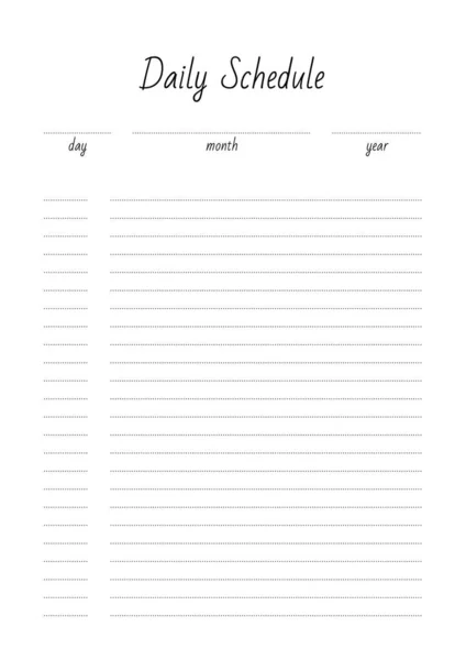 Horaire Quotidien Page Carnet Vertical Imprimable Vierge Vecteur Esp — Image vectorielle