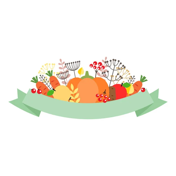 Thanksgiving Day Design Element Autumn Vignette Vegetables Autumn Leaves Plants — Stock Vector