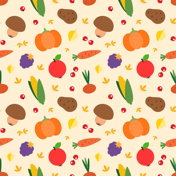 Patrón Otoño Ilustración Vegetales Plantas Otoñales Estilo Plano Sobre Fondo — Vector de stock