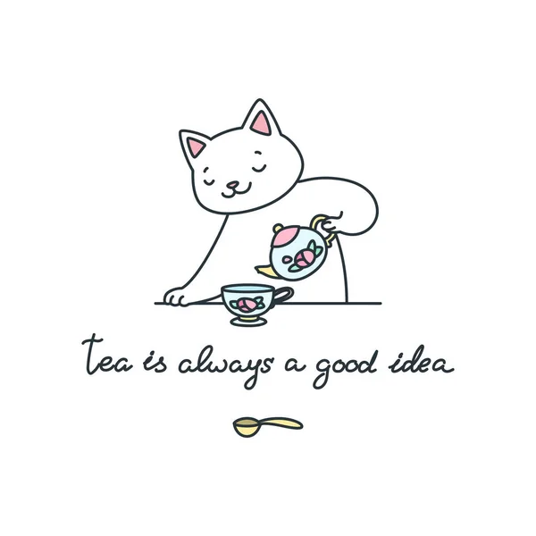 Sempre Una Buona Idea Tllustrazione Gatto Bianco Che Versa Una — Vettoriale Stock