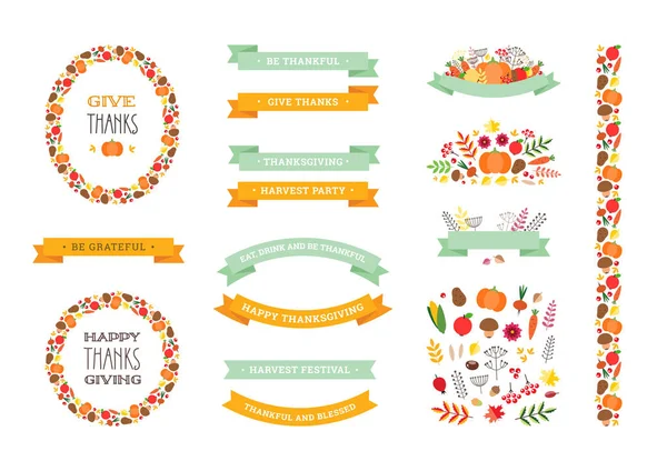 Thanksgiving Day Design Set Collection Autumn Vignettes Design Elements Made — Stock Vector