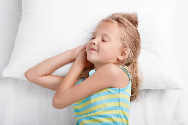 Children Bedtime Concept Beautiful Girl Naps Bed Has Pleasant Fantastic — Stock Photo, Image