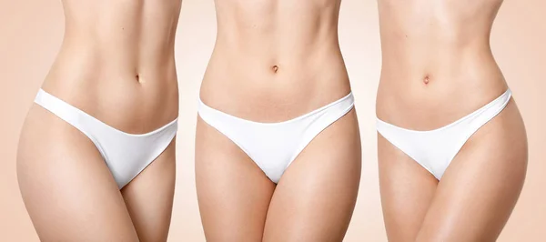 Set Female Perfect Body Wears White Panties Has Soft Skin — Stock Photo, Image