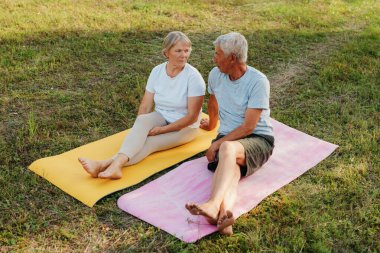 İki son sınıf öğrencisi renkli yoga minderlerinin üzerinde rahatça oturup güzel bir çimenli parkta bir anlık bağ ve rahatlama paylaşıyorlar..