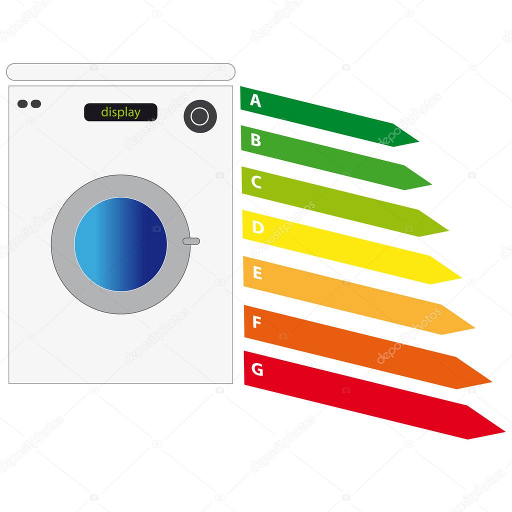 Energy label with washing maschine on white background. Vector illustration.