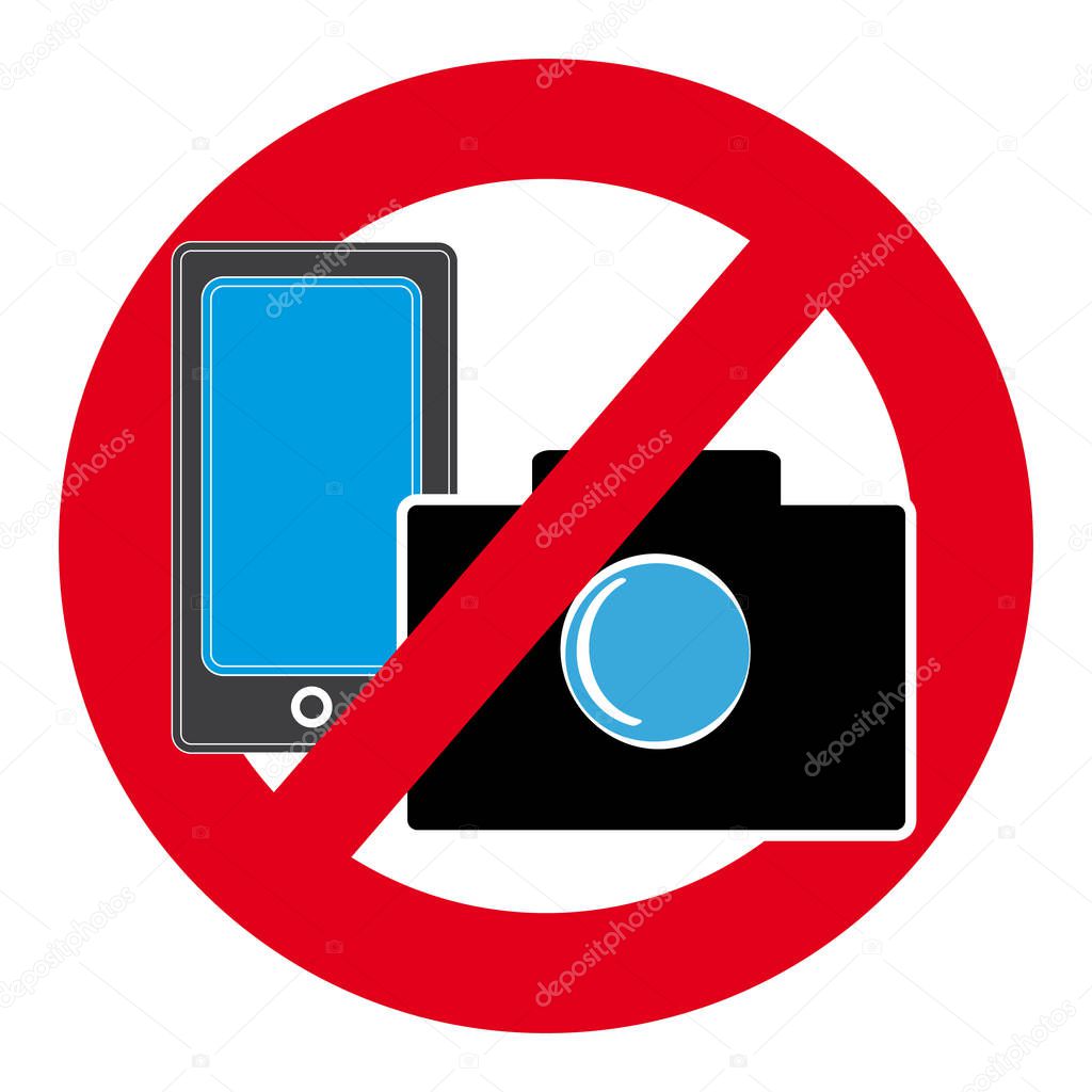 No camera and mobile phone symbol on white background. Vector illustration.