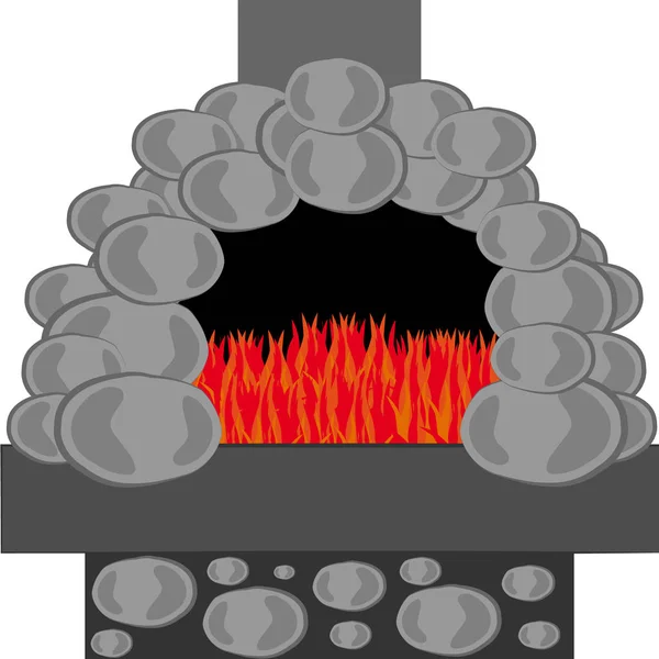 Stone Oven Met Brand Geïsoleerd Witte Achtergrond Vectorillustratie — Stockvector