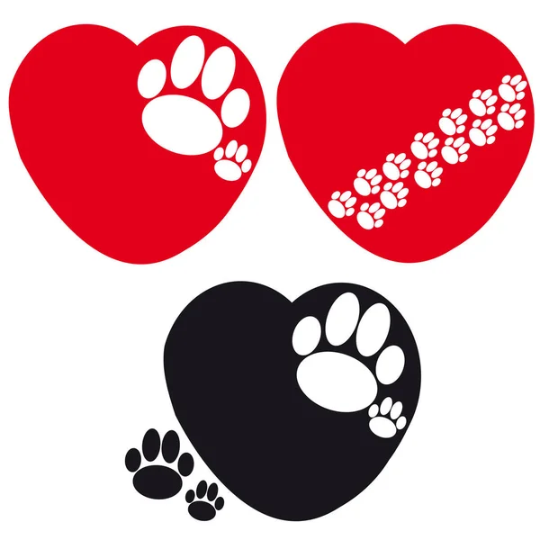 Conjunto Corazones Con Patas Perro Sobre Fondo Blanco Ilustración Vectorial — Archivo Imágenes Vectoriales