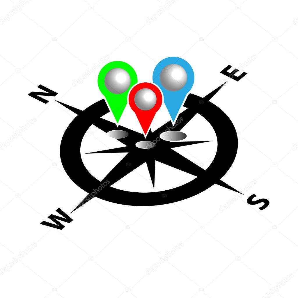 Compass with map pin. Infographic. Vector illustration