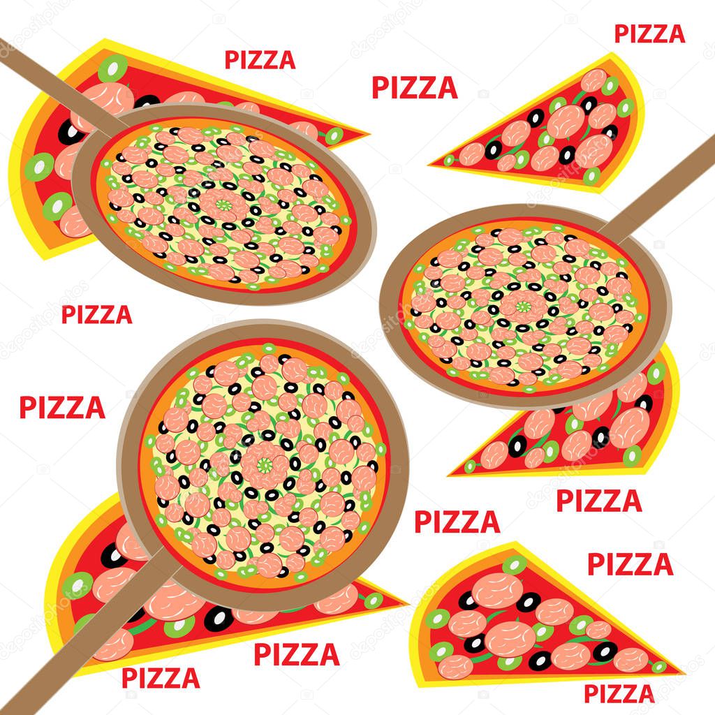 Pizza isolated on white backgroun. Food and cooking. Vector illustration.