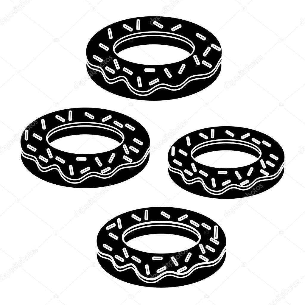 Donuts silhouette on white background. Vector illustration. Sweets and desserts.