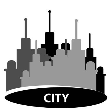 Şehir silueti beyaz arka plan üzerinde izole metin city ile. Vektör çizim.