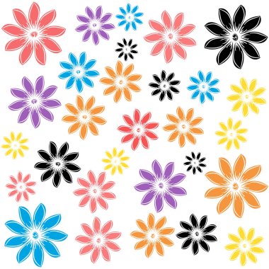 Beyaz arka plan üzerinde izole renk çiçekler. Vektör çizim.