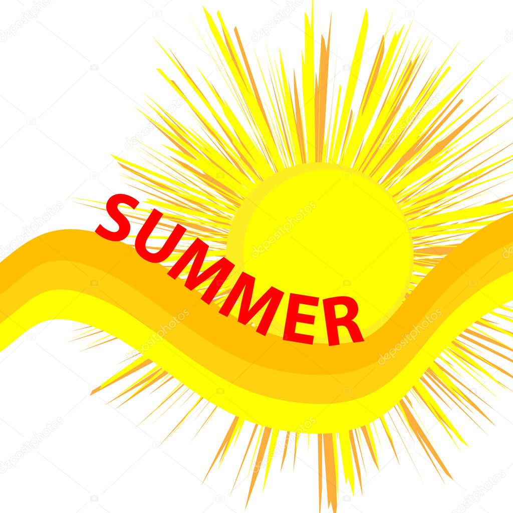 Sun with text summer isolated on white background. Vector illustration.