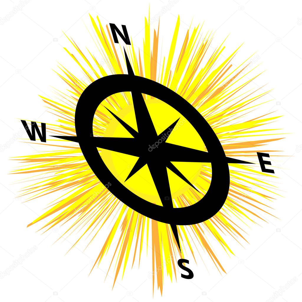 Sun with compass isolated on white background. Vector illustration.