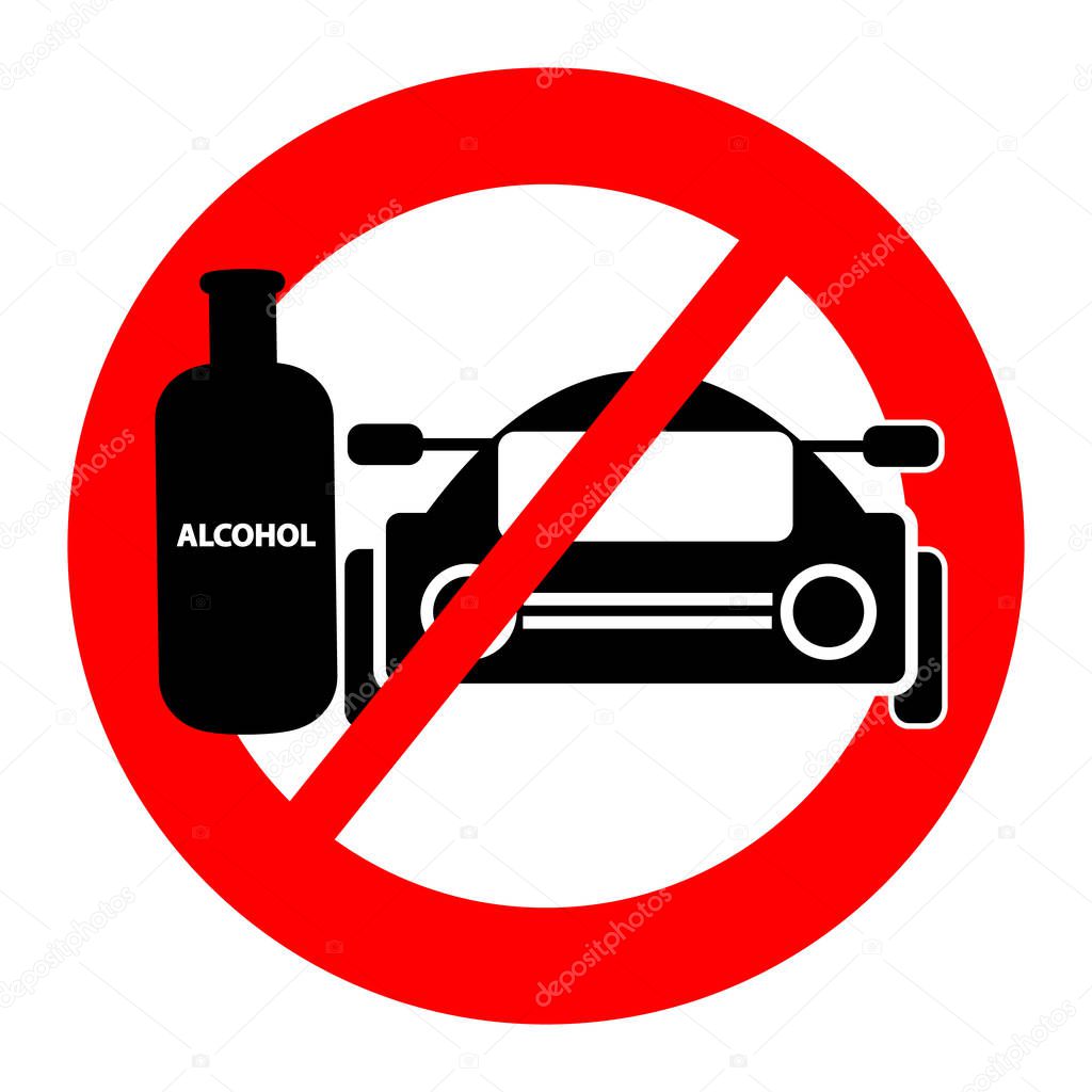 Ban on driving a vehicle with alcohol icon. Vector illustration.
