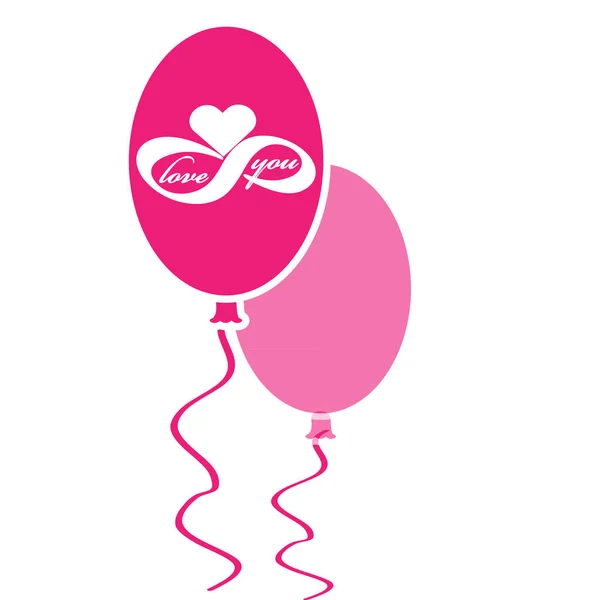 Różowy Balony Walentynki Ikoną Miłość Białym Tle Ilustracja Wektorowa — Wektor stockowy