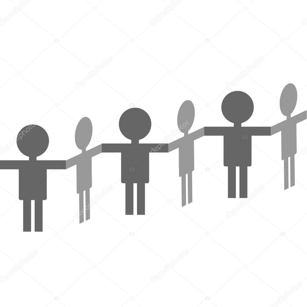 Chain of people isolated on white background. Vector illustration.