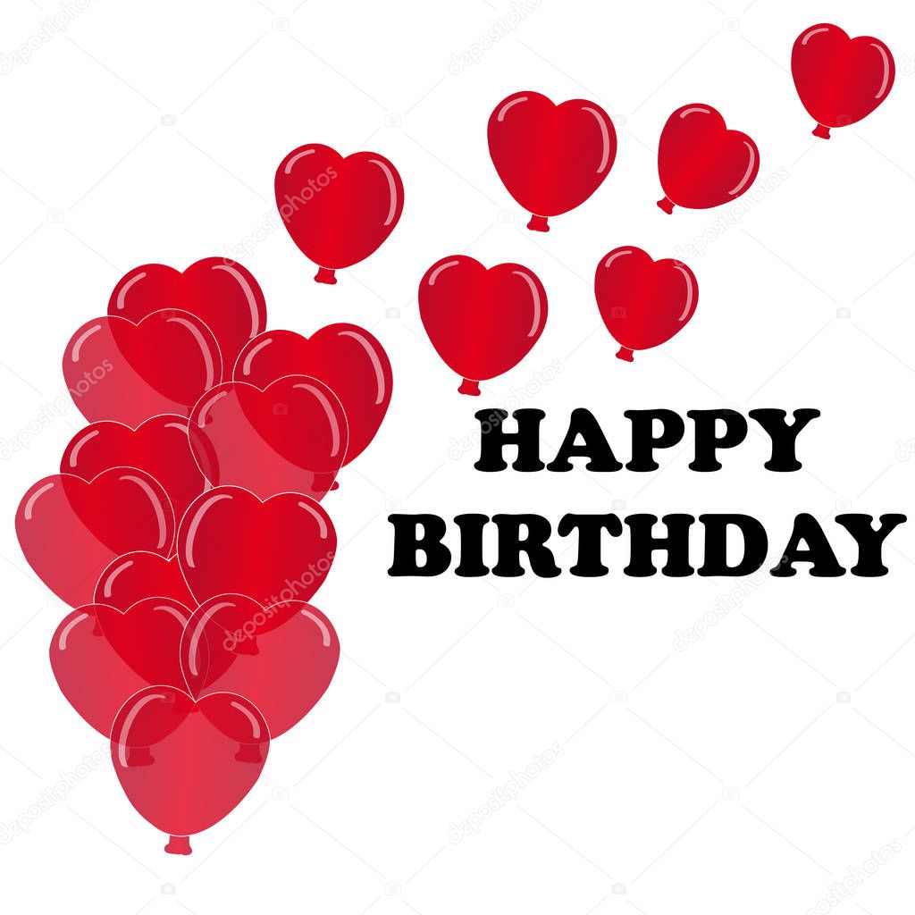Hearts balloon on white background with text happy birthday. Vector illustration