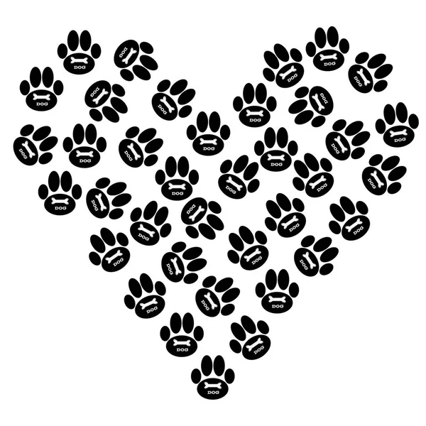 Pattes Chien Avec Coeur Sur Fond Blanc Illustration Vectorielle — Image vectorielle