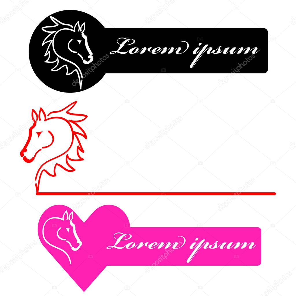 Set of horse head label isolated on background. Vector illustration