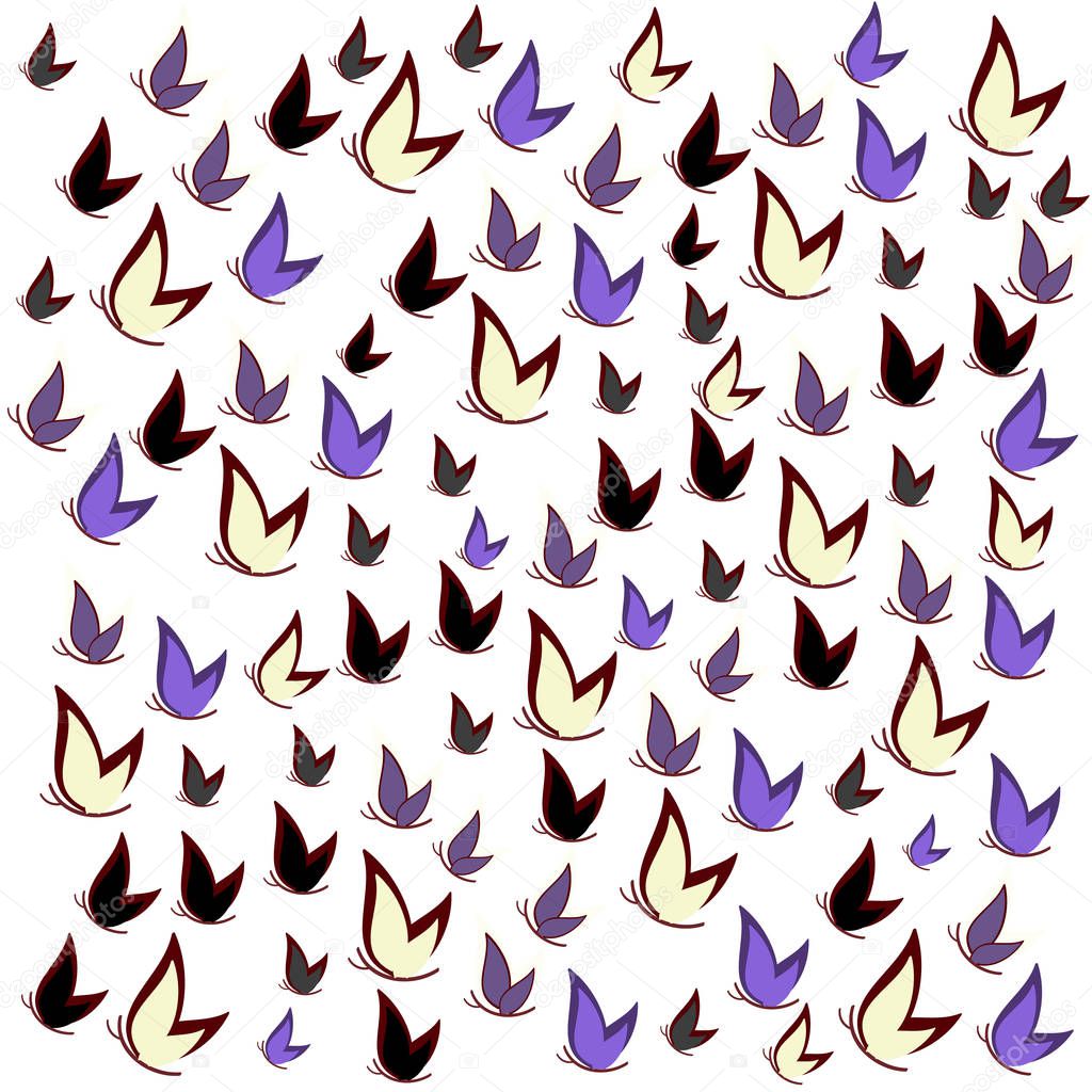 Flying colorful butterflies  on white background. Vector illustration.