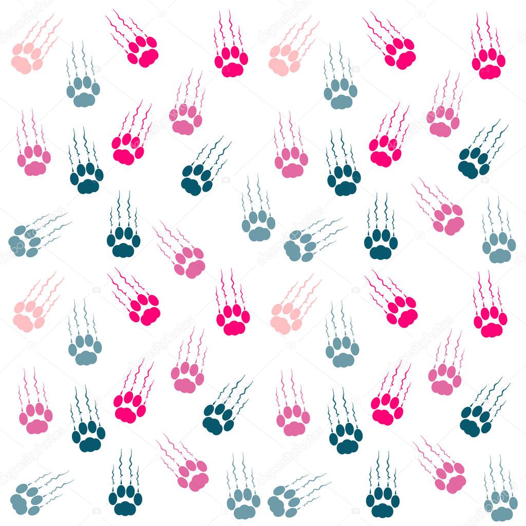 Color cat paws with claws and scratches on white background. Vector illustration.