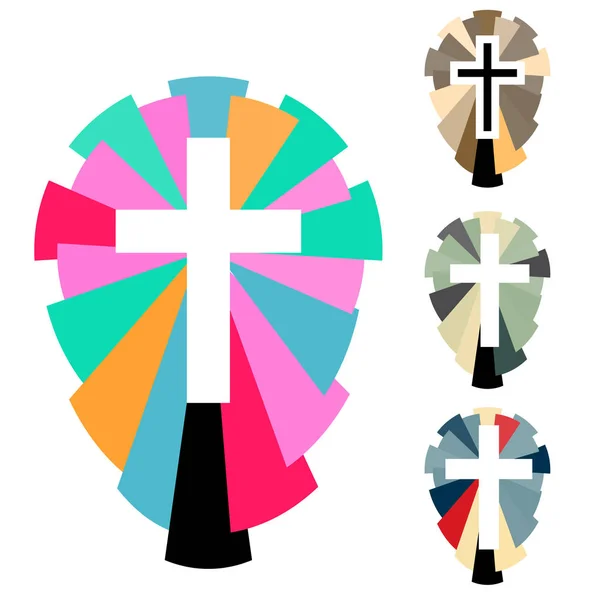Farbsatz Christliches Kreuz Glauben Und Religion Vektorillustration — Stockvektor
