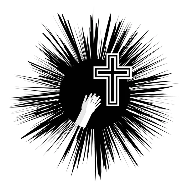 Křesťanský Kříž Rukama Víra Náboženství Vektorové Ilustrace — Stockový vektor