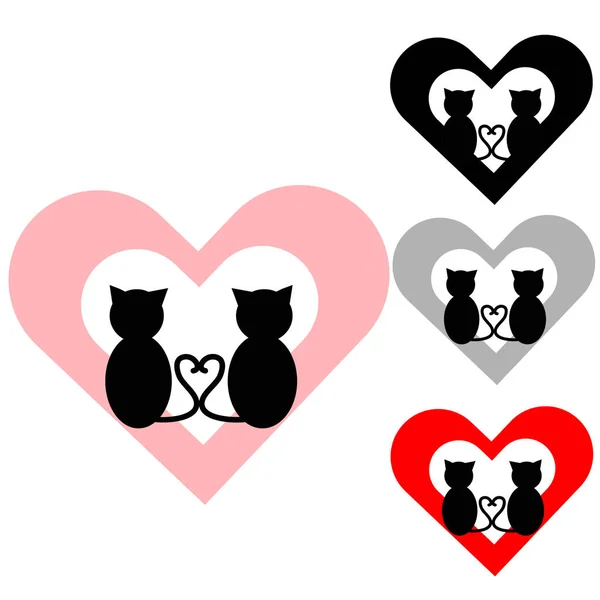 Μαύρες Γάτες Καρδιές Χρώμα Άσπρο Φόντο Εικονογράφηση Διάνυσμα — Διανυσματικό Αρχείο