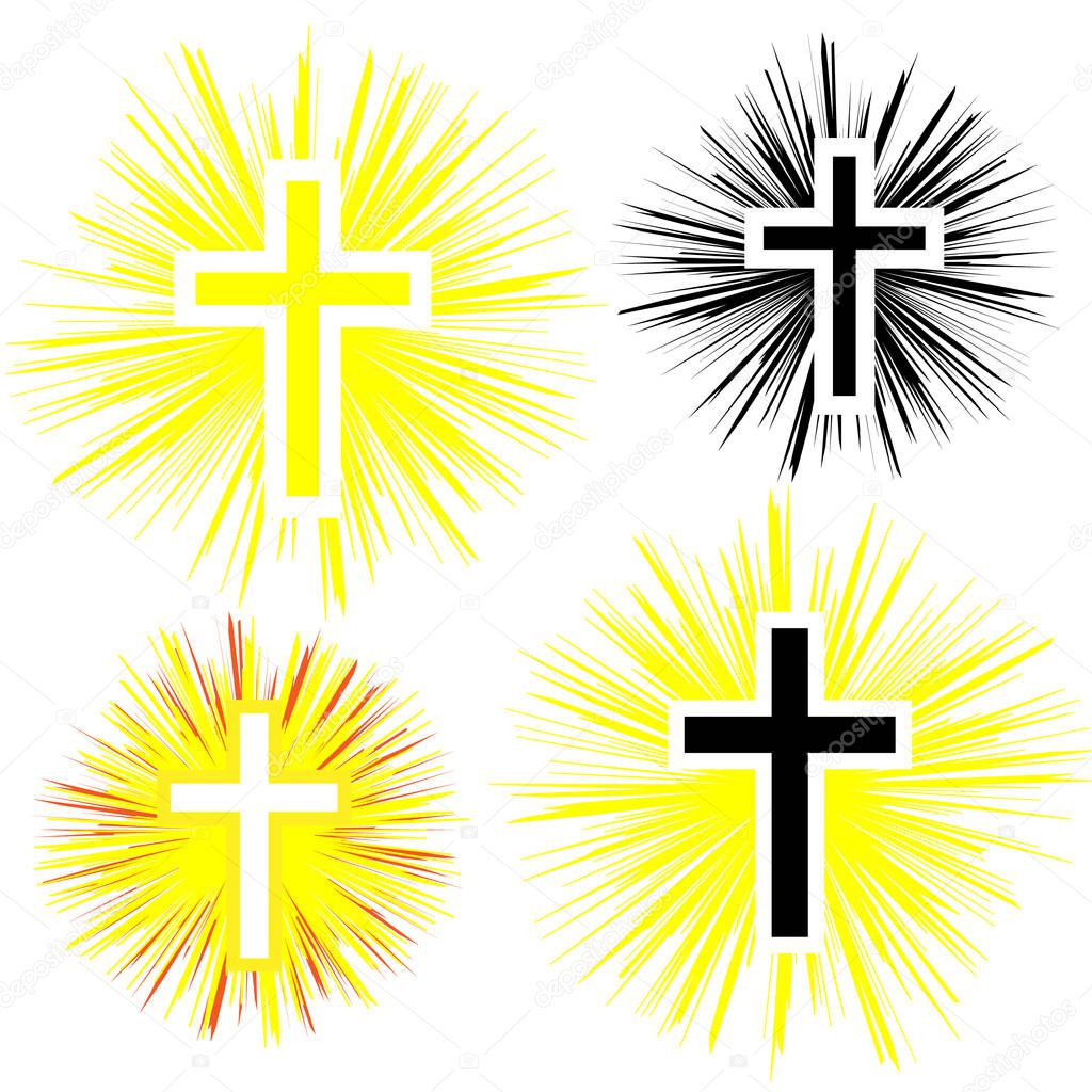 Set of color christian cross. Faith and religion. Vector illustration