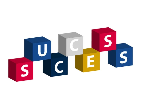 Beyaz arka plan üzerinde izole metin başarı ile renk küp. Vektör çizim.