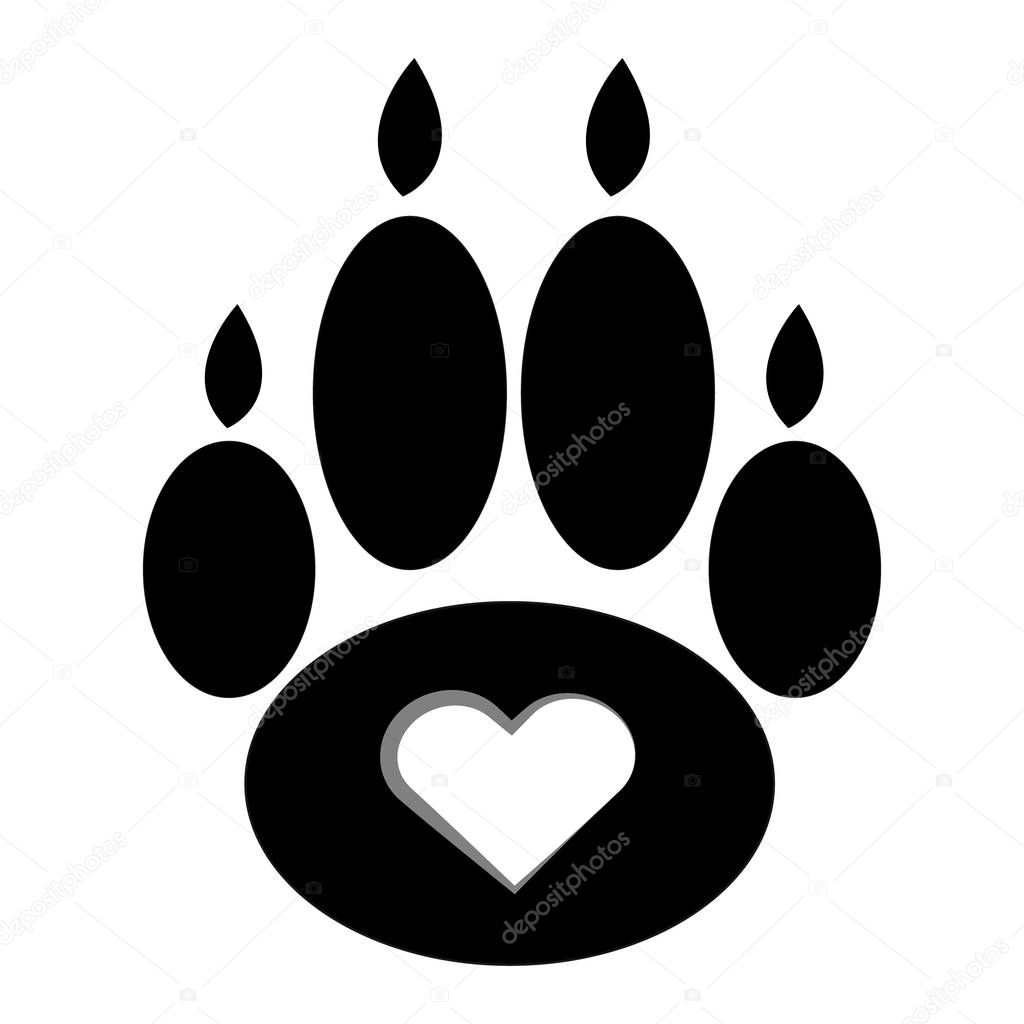 Black dog paws  with heart on white background. Vector illustration.