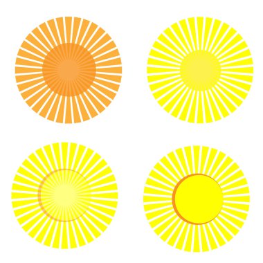 Beyaz arka plan üzerinde izole güneş simge kümesi. Vektör çizim.