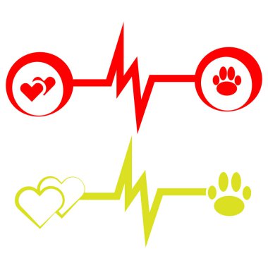 EKG sembolleri ile köpek beyaz arka plan üzerinde pençe. Vektör çizim. Veteriner simgeler kümesi.