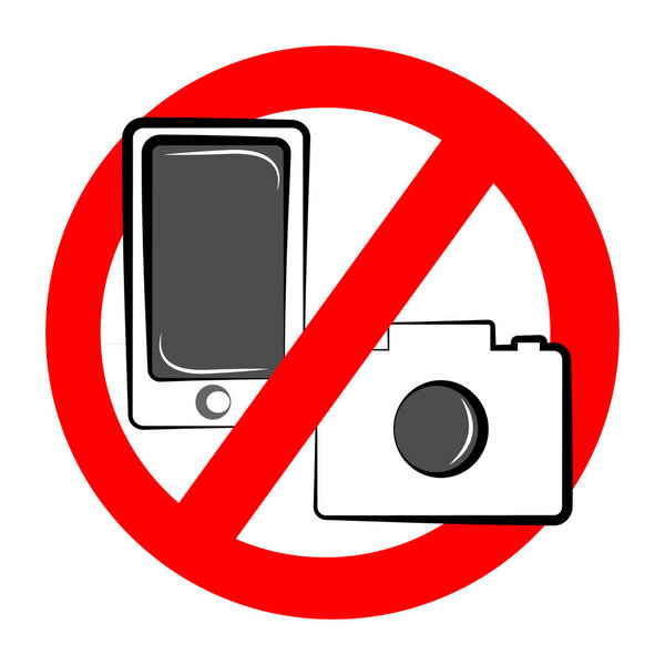 No camera and mobile symbol on white background. Vector illustration.