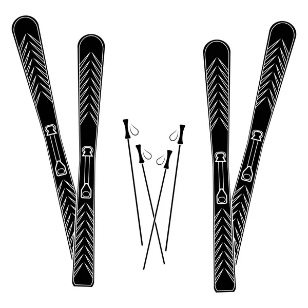 Ski Silhouette Auf Weißem Hintergrund Vektorillustration — Stockvektor