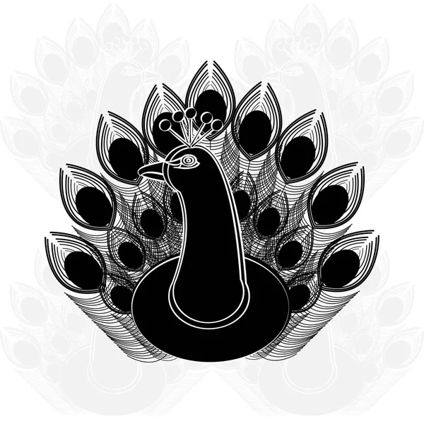 Peacock Silhouet Witte Achtergrond Vectorillustratie — Stockvector