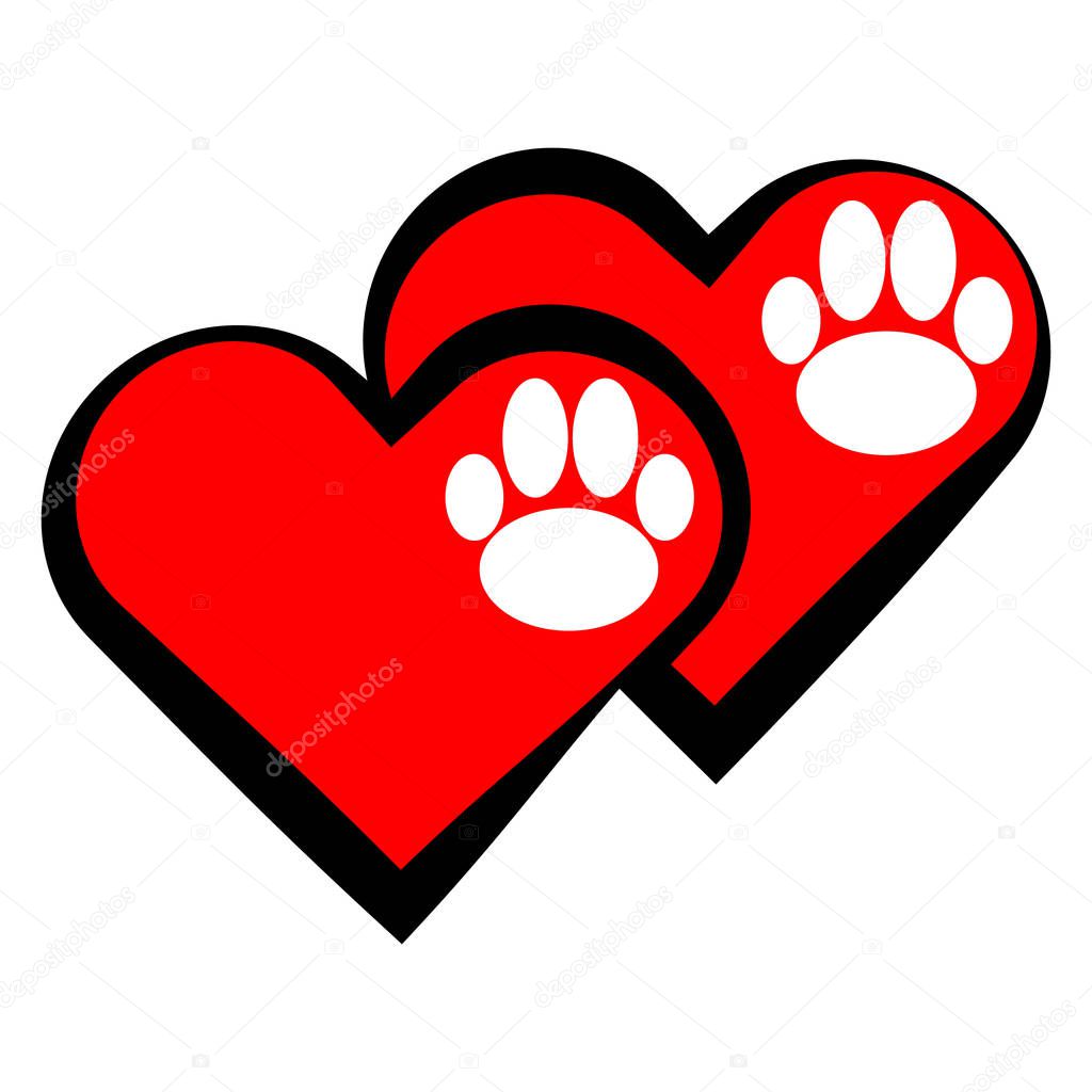 Dog paw with heart isolated on white background. Love and animal.