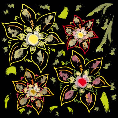 Renk çiçeklerle izole üzerinde siyah arka plan bırakır. Bitki ve güzellik.