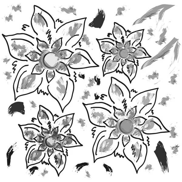 黑色和白色的花剪影与叶子查出在黑色背景 植物与美容 — 图库矢量图片