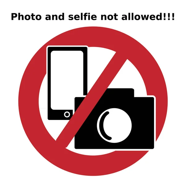 Icona del divieto. Foto e selfie non consentiti.Foto icona e selfie consentiti. Segni e simboli . — Vettoriale Stock