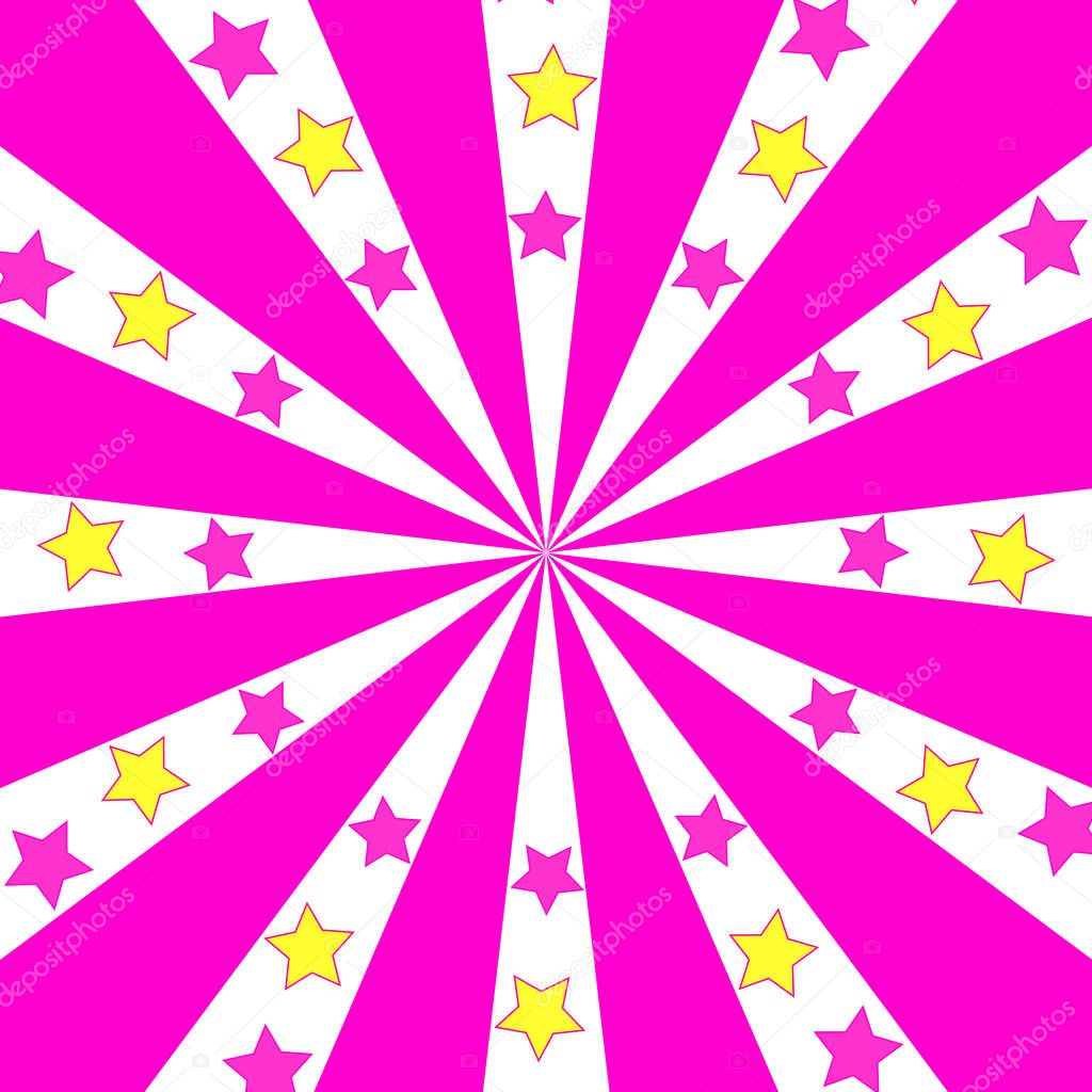 Abstract pink background with stars turn around. Abstract fun.