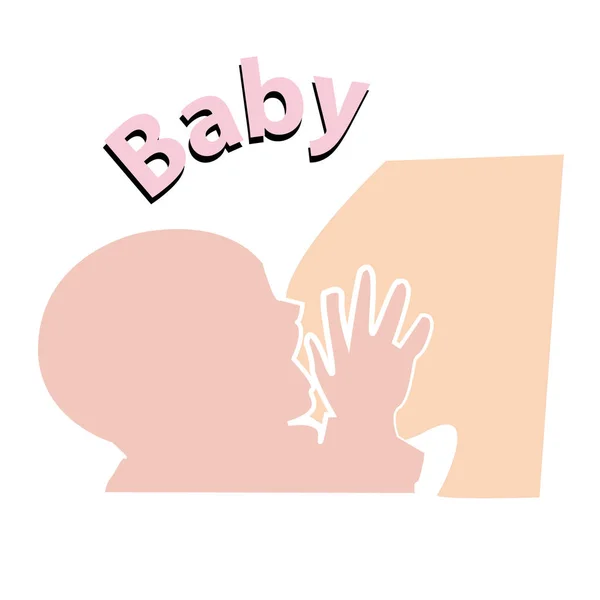 Έγχρωμη σιλουέτα μωρού κατά τη διάρκεια του θηλασμού-πινακίδα και σύμβολο — Διανυσματικό Αρχείο
