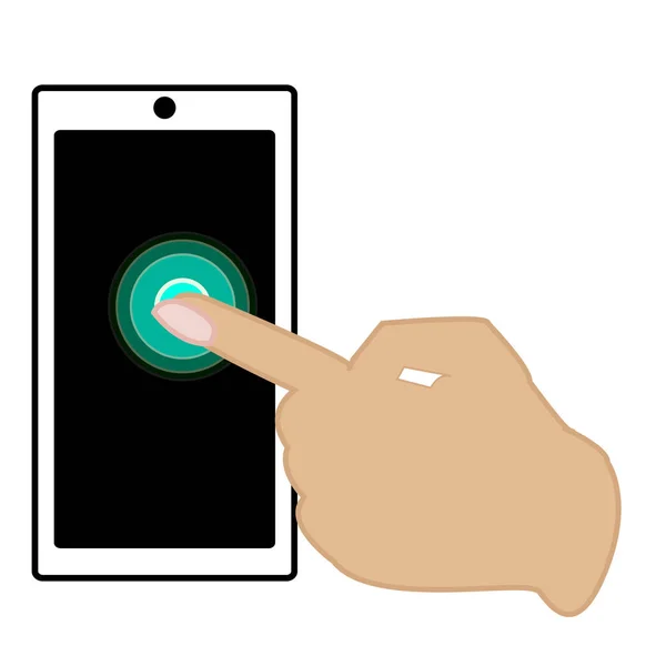 Smartphone con la mano apuntando en la pantalla . — Archivo Imágenes Vectoriales