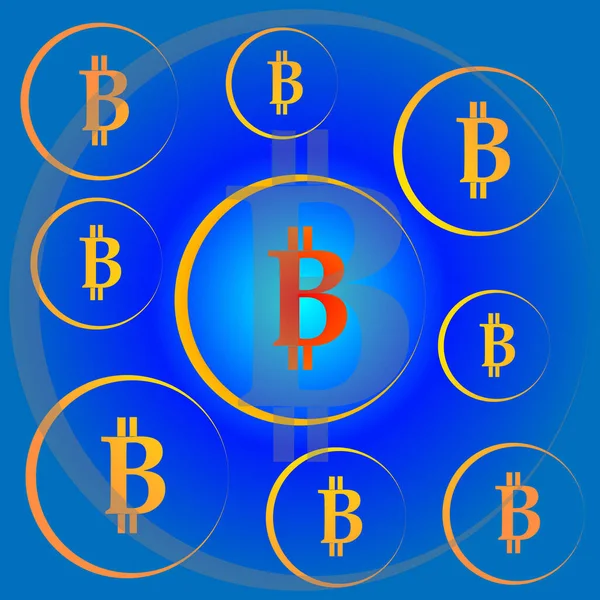 Bitcoin symbols - digital currency on blue bc. — Stock Vector